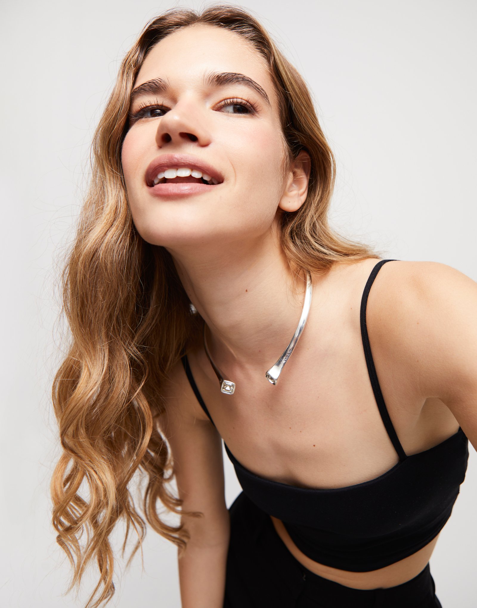 Collar bañado en plata de ley con cristal blanco, Plateado, large thumbnail